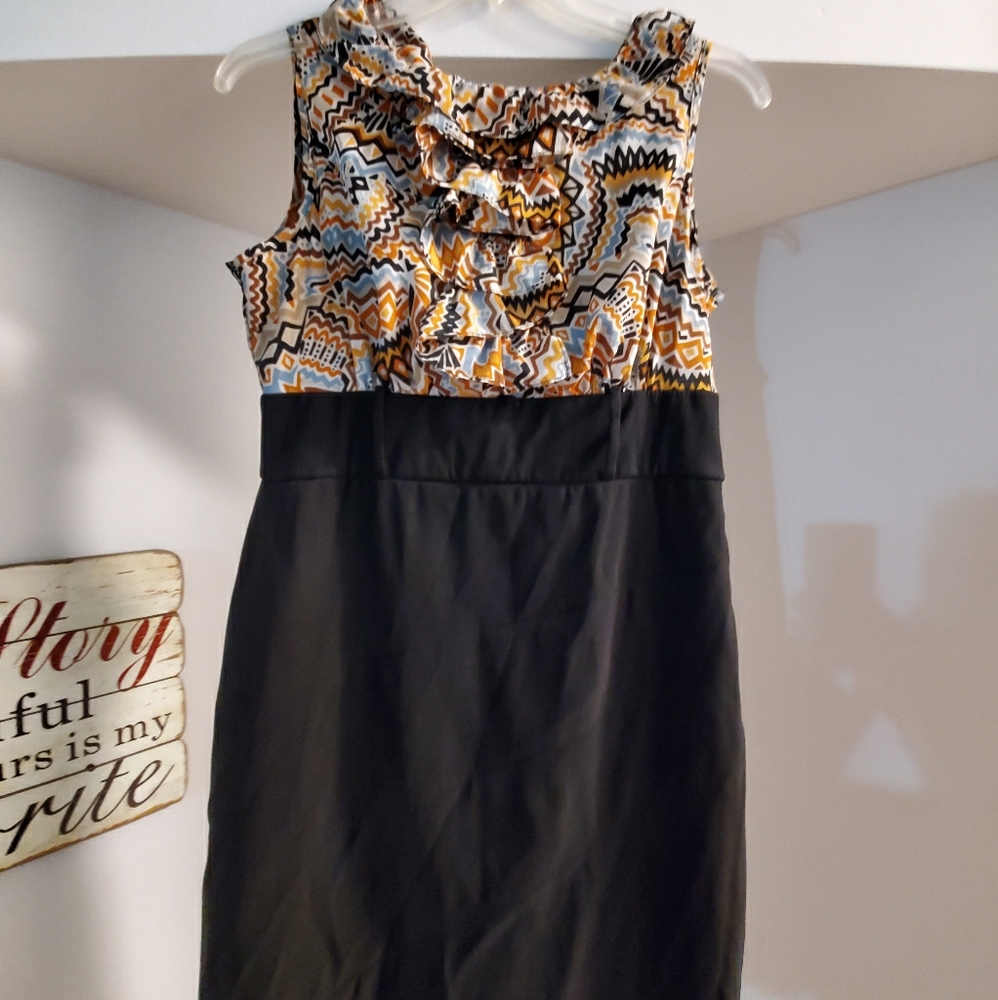 Aztec/black business casual midi dress